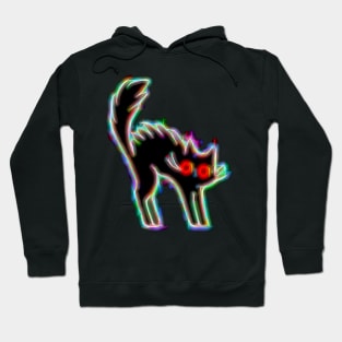 Black Cat Glitch Electric Shocked Neon Glow Hoodie